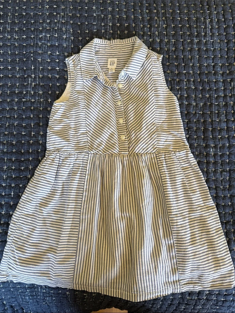 GAP Blue and White Striped Sleeveless Shirt Dress